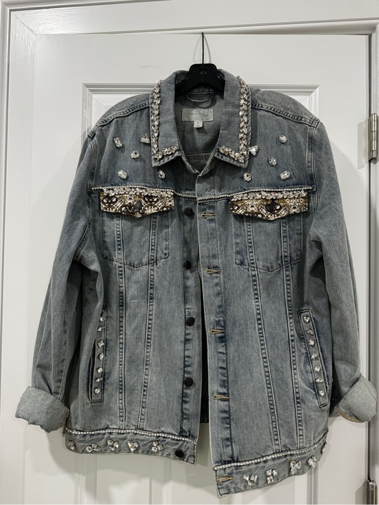 Sun + Stone Jackets & Blazers - Sun + Stone Gray Embellished Denim Jean Jacket